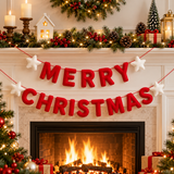 Red Felt Merry Christmas Banner with White Stars – Festive Christmas Garland