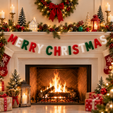 Merry Christmas Wool Felt Letter Garland – Red, Green & White Christmas Mantel Decor