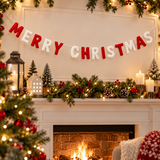 Merry Christmas Felt Letter Garland – Red & White Christmas Mantel Decor
