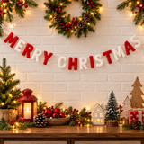Merry Christmas Felt Letter Garland – Red & White Christmas Mantel Decor