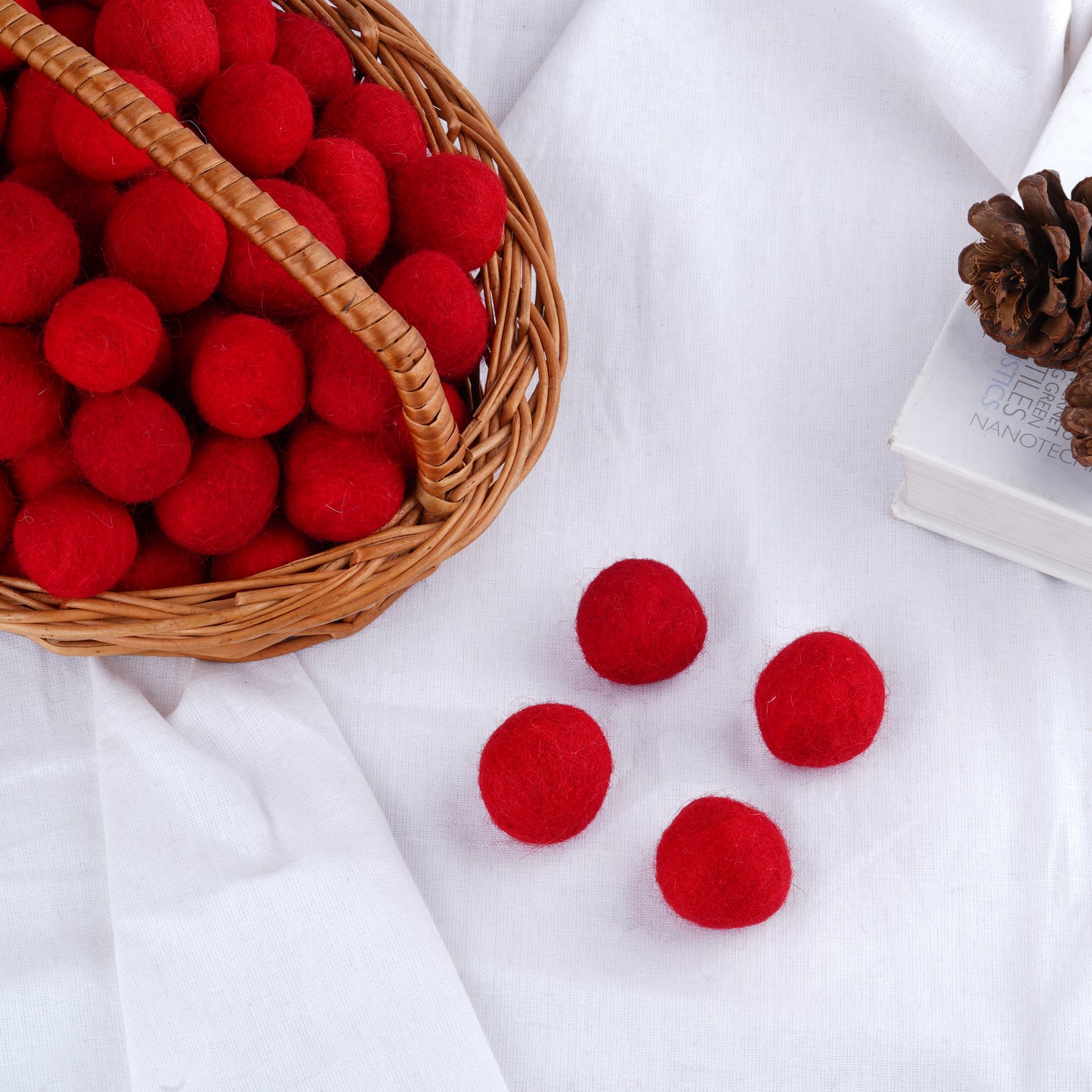 Premium Red Wool Felt Balls – 0.75 Inch (2 cm) – Pack of 50 – Handmade Felt Pom Poms for Crafts & Decor