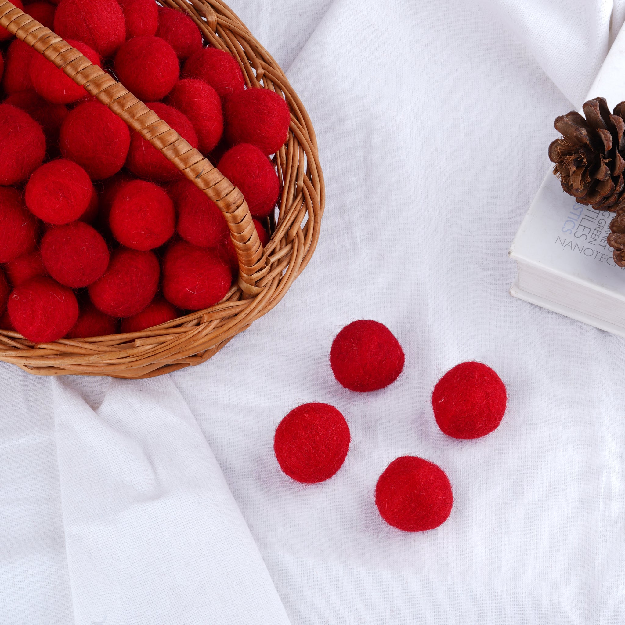 Premium Red Wool Felt Balls – 0.75 Inch (2 cm) – Pack of 50 – Handmade Felt Pom Poms for Crafts & Decor
