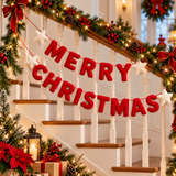 Red Felt Merry Christmas Banner with White Stars – Festive Christmas Garland