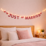 Handmade Wool Felt “JUST MARRIED” Garland – Wedding Banner for Bridal Shower, Engagement & Party Backdrop Decor