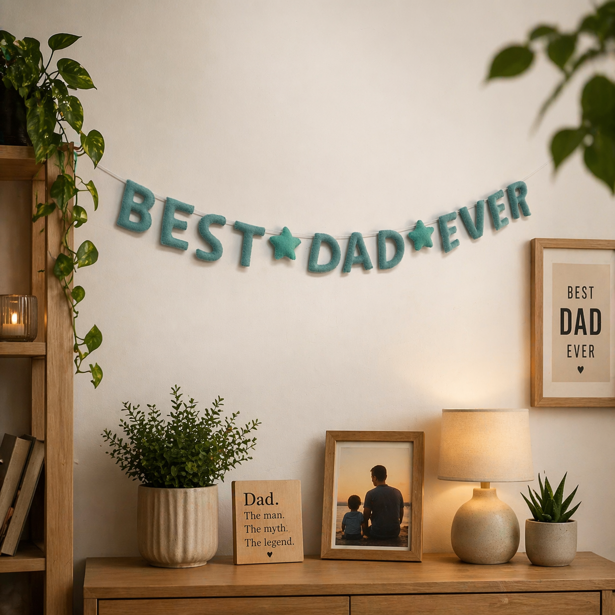 Best Dad Ever Felt Garland – Handmade Father’s Day Banner, Dad Birthday Decoration, Rustic Home Wall Decor, Gift for Dad