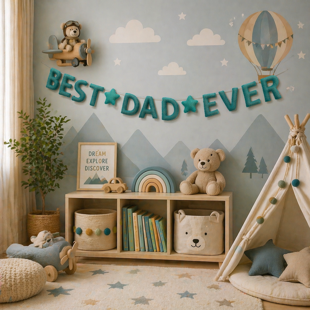 Best Dad Ever Felt Garland – Handmade Father’s Day Banner, Dad Birthday Decoration, Rustic Home Wall Decor, Gift for Dad