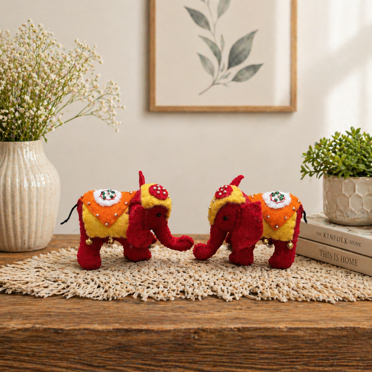Handmade Wool Felt Elephant Pair – Diwali Decor Set of 2 – Festive Home Accent, Housewarming & Corporate Gift