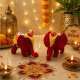 Handmade Wool Felt Elephant Pair – Diwali Decor Set of 2 – Festive Home Accent, Housewarming & Corporate Gift