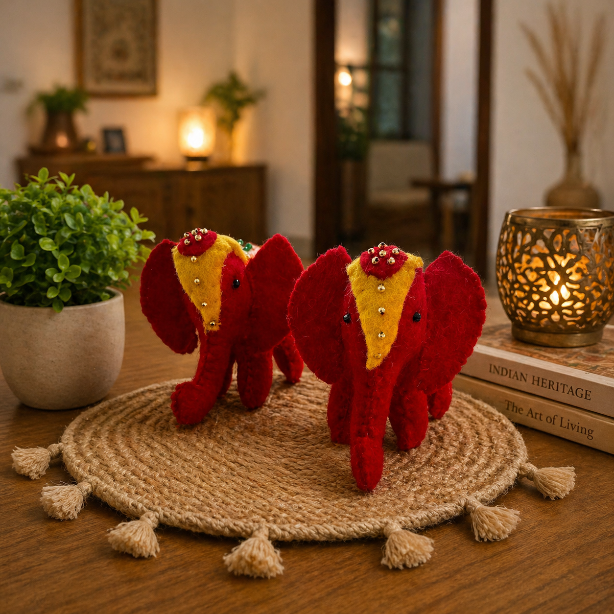 Handmade Wool Felt Elephant Pair – Diwali Decor Set of 2 – Festive Home Accent, Housewarming & Corporate Gift