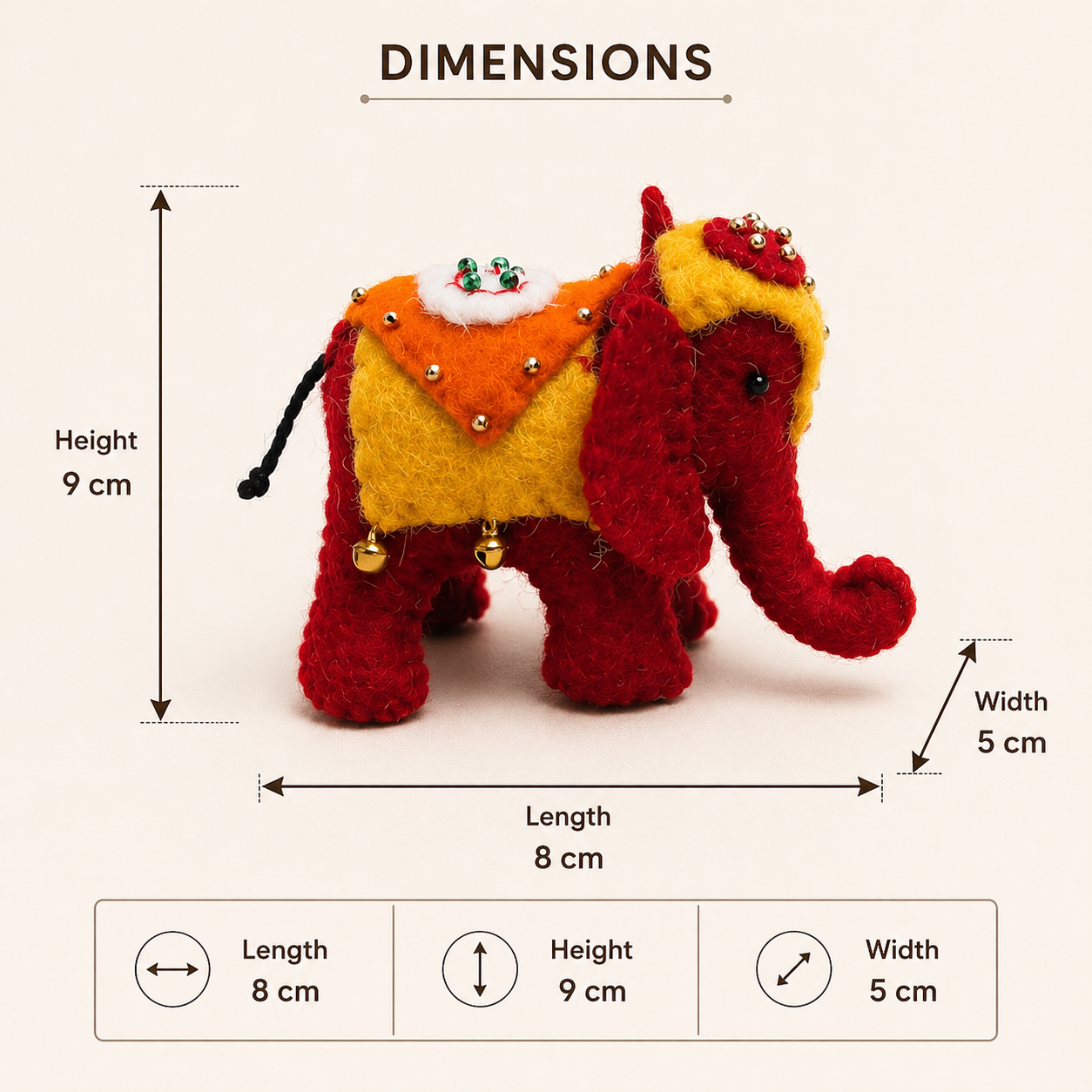 Handmade Wool Felt Elephant Pair – Diwali Decor Set of 2 – Festive Home Accent, Housewarming & Corporate Gift