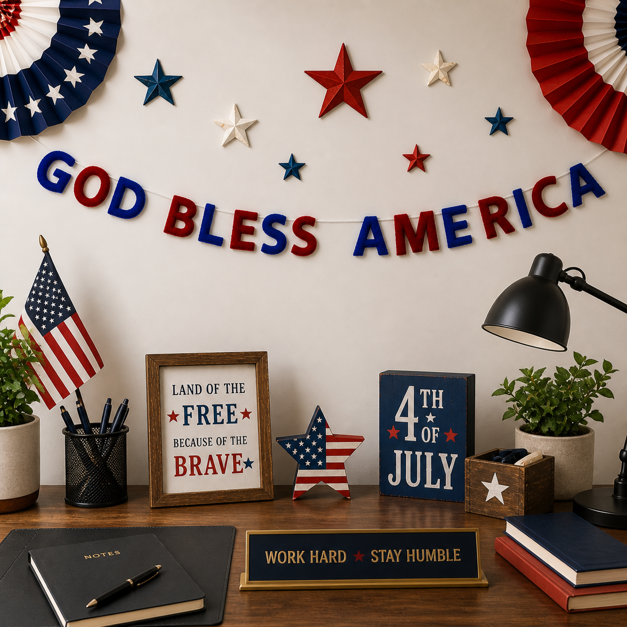 God Bless America Felt Garland – Premium Handmade Patriotic Banner for 4th of July, Red White Blue Party & Home Decor