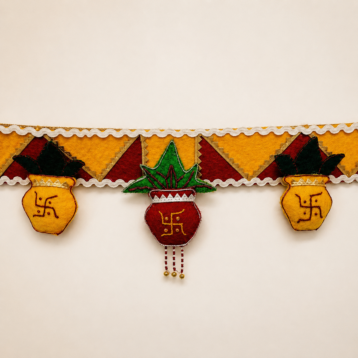 Decorative border with geometric patterns and symbols on a beige background