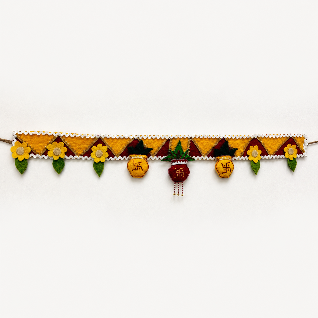 Decorative garland with flowers and symbols on a white background