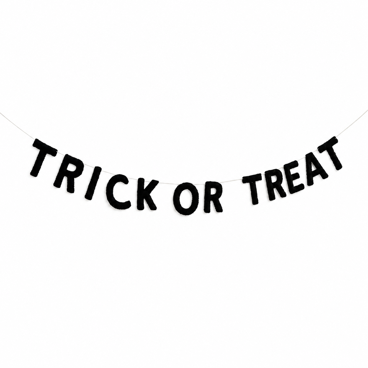 Black 'TRICK OR TREAT' banner on a white background