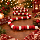 Red & White Felt Ball Garland | Handmade Christmas Bead Garland | Farmhouse Holiday Decor | Tree, Mantel & Tiered Tray Garland