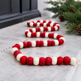Red & White Felt Ball Garland | Handmade Christmas Bead Garland | Farmhouse Holiday Decor | Tree, Mantel & Tiered Tray Garland