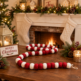 Red & White Felt Ball Garland | Handmade Christmas Bead Garland | Farmhouse Holiday Decor | Tree, Mantel & Tiered Tray Garland