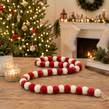 Red & White Felt Ball Garland | Handmade Christmas Bead Garland | Farmhouse Holiday Decor | Tree, Mantel & Tiered Tray Garland