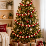 Red & White Felt Ball Garland | Handmade Christmas Bead Garland | Farmhouse Holiday Decor | Tree, Mantel & Tiered Tray Garland