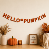Hello Pumpkin Felt Garland | Handmade Fall Banner | Autumn Mantel Decor | Thanksgiving Wall Hanging
