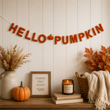 Hello Pumpkin Felt Garland | Handmade Fall Banner | Autumn Mantel Decor | Thanksgiving Wall Hanging