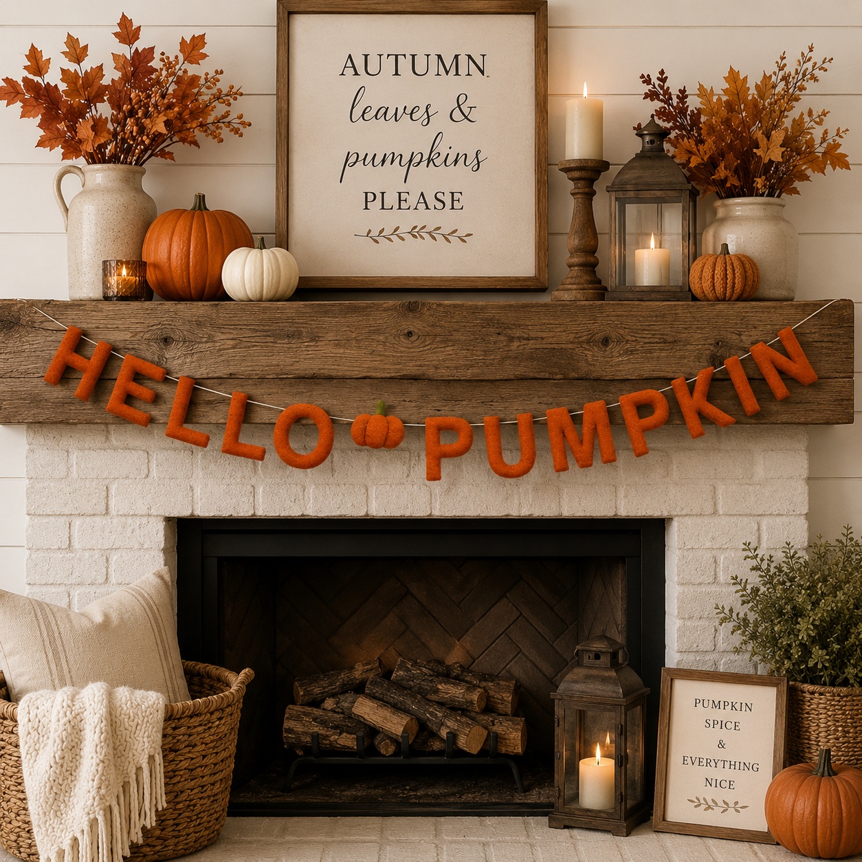 Hello Pumpkin Felt Garland | Handmade Fall Banner | Autumn Mantel Decor | Thanksgiving Wall Hanging