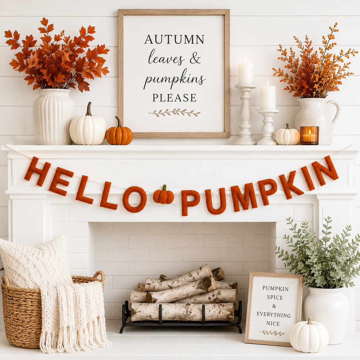 Hello Pumpkin Felt Garland | Handmade Fall Banner | Autumn Mantel Decor | Thanksgiving Wall Hanging