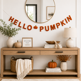 Hello Pumpkin Felt Garland | Handmade Fall Banner | Autumn Mantel Decor | Thanksgiving Wall Hanging