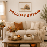 Hello Pumpkin Felt Garland | Handmade Fall Banner | Autumn Mantel Decor | Thanksgiving Wall Hanging