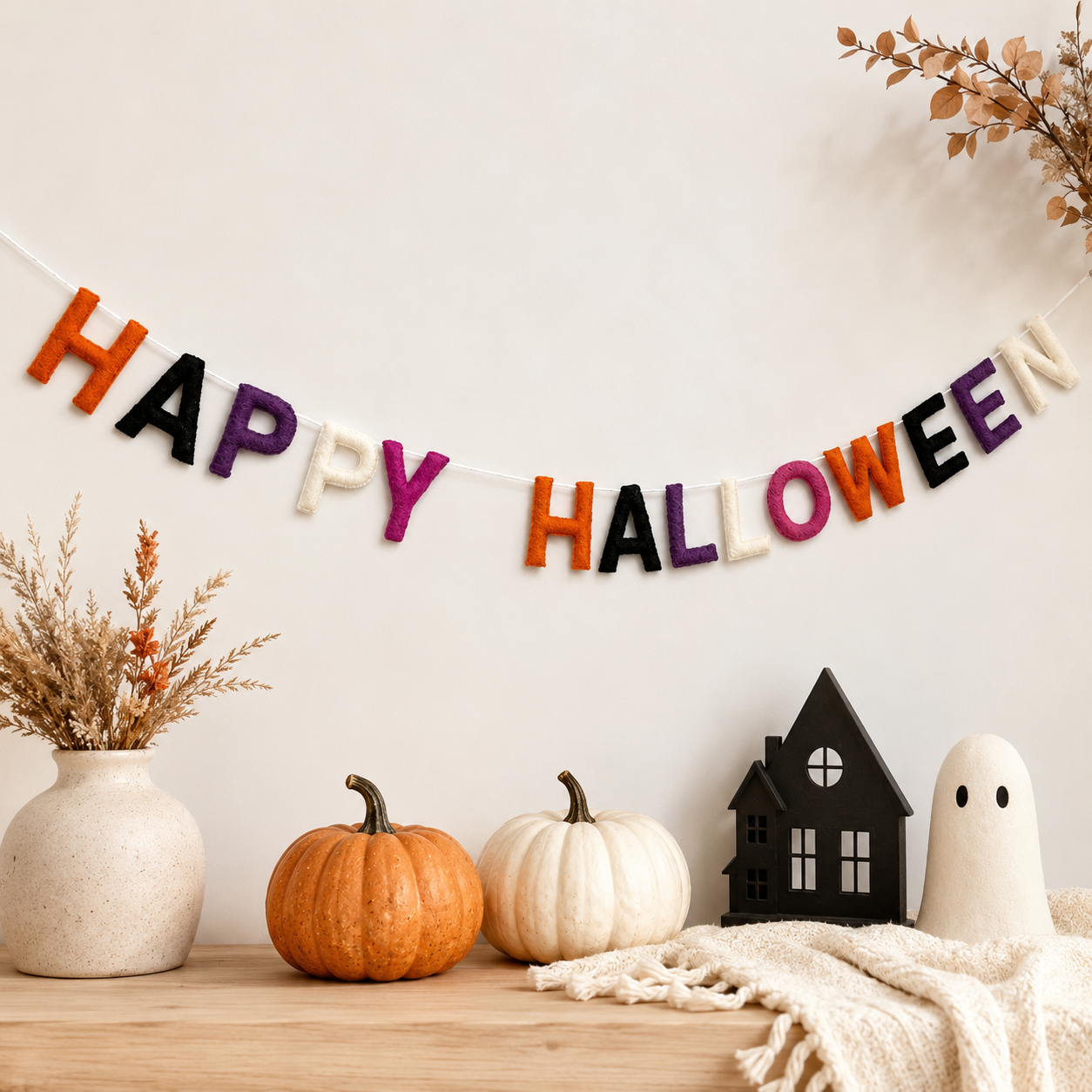 Happy Halloween Felt Garland | Handmade Halloween Banner | Halloween Party Decor | Halloween Wall Hanging | Spooky Home Decor