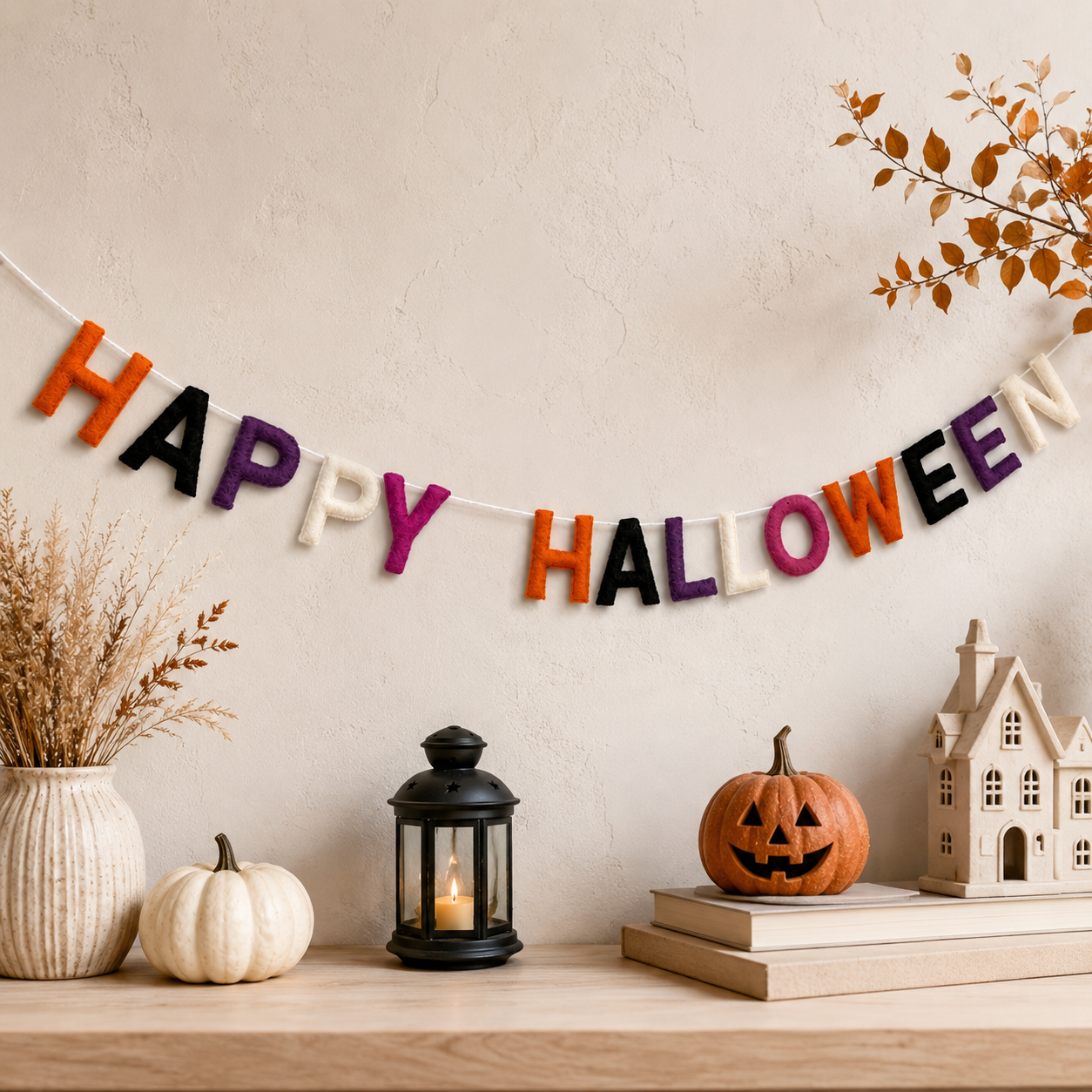 Happy Halloween Felt Garland | Handmade Halloween Banner | Halloween Party Decor | Halloween Wall Hanging | Spooky Home Decor