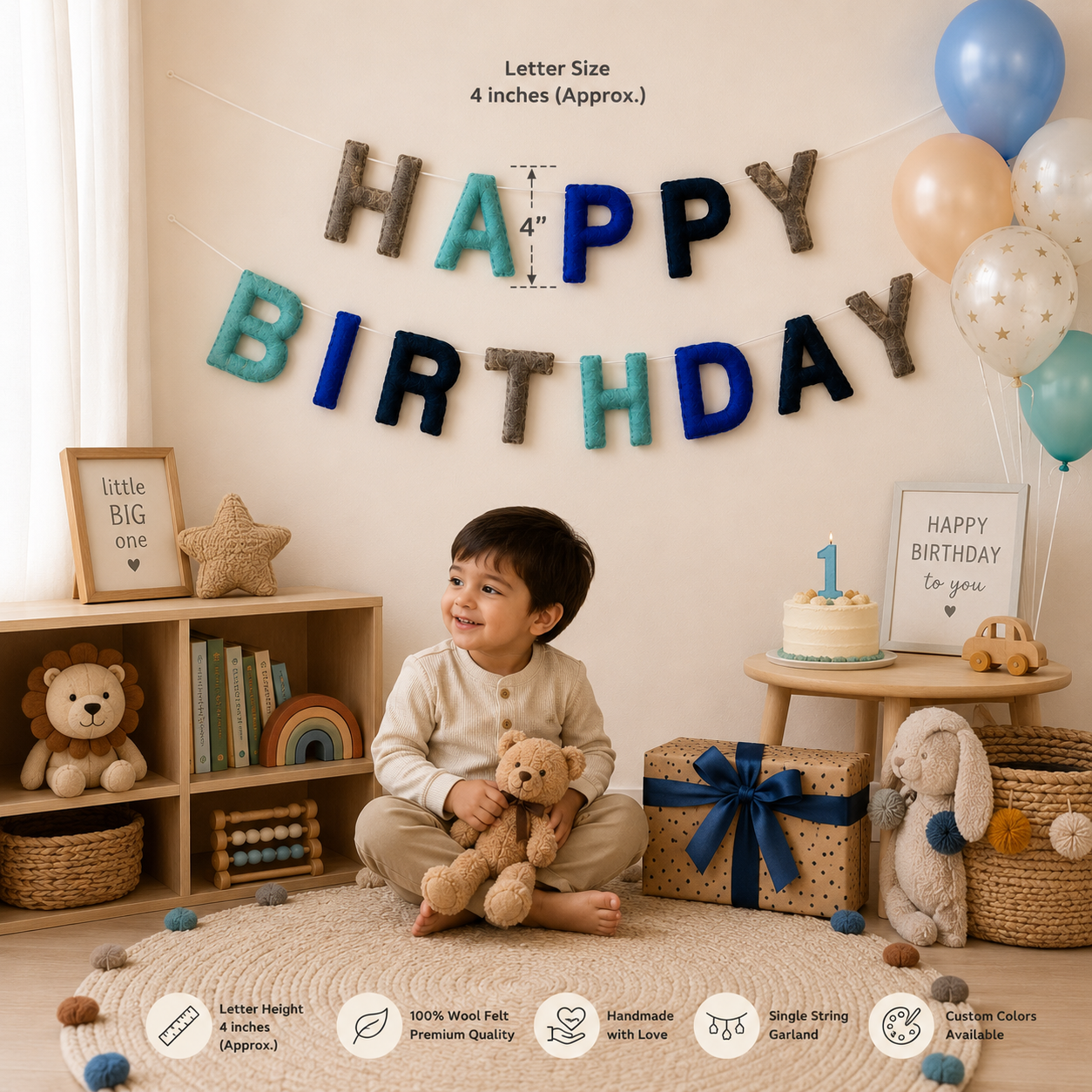 Happy Birthday Felt Garland | Personalized Birthday Banner | Handmade Wool Felt Party Decoration | Custom Birthday Decor