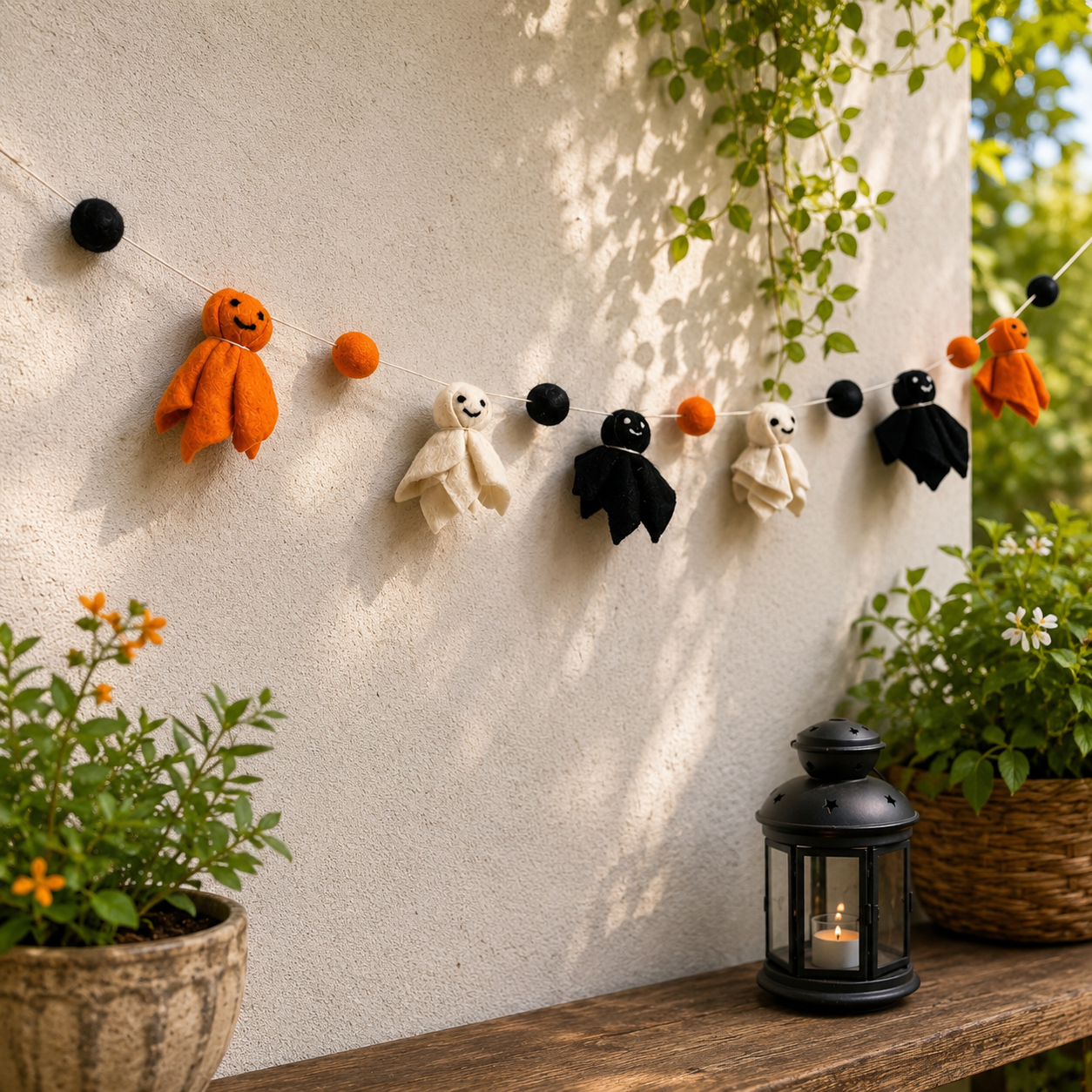 Handmade Wool Felt Halloween Ghost Garland – Cute Spooky Ghost Banner for Mantel, Wall, Nursery & Halloween Party Decor