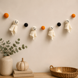 Halloween Ghost Felt Garland – Handmade Ghost Banner with Felt Balls | Spooky Halloween Mantel, Wall & Party Decor
