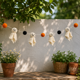 Halloween Ghost Felt Garland – Handmade Ghost Banner with Felt Balls | Spooky Halloween Mantel, Wall & Party Decor