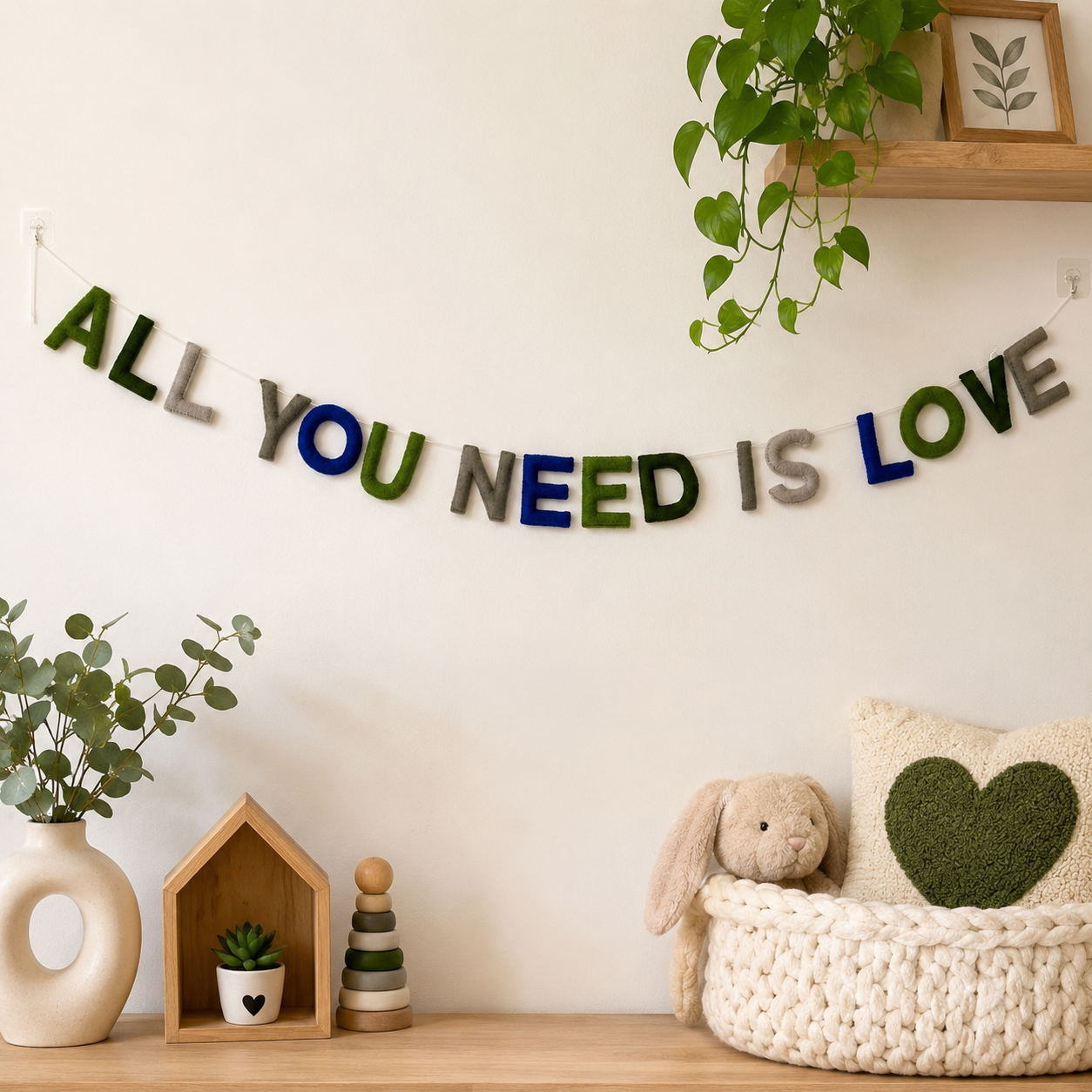 All You Need Is Love Felt Letter Garland | Handmade Wool Felt Banner | Nursery Wall Decor | Bedroom & Playroom Hanging | Baby Shower Gift