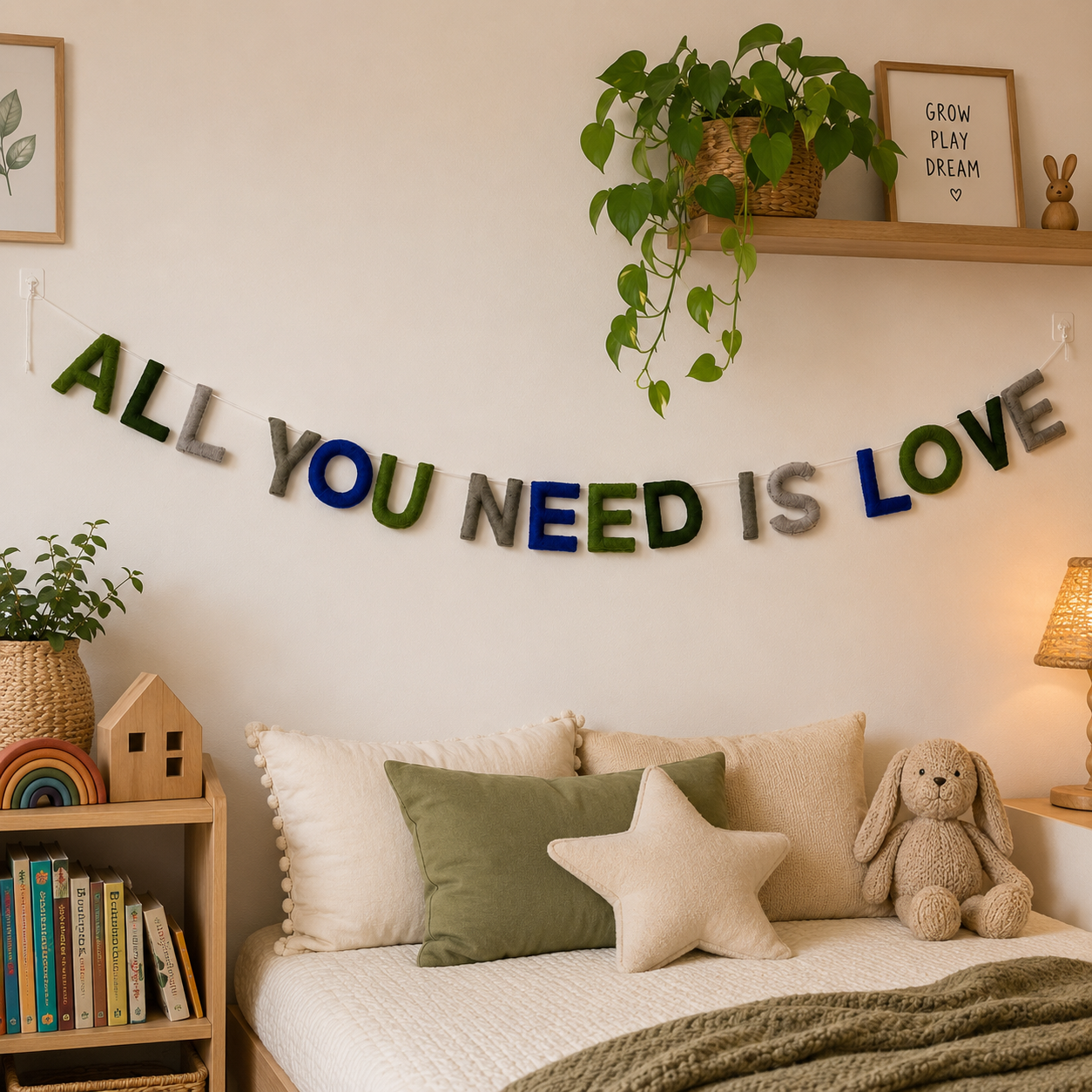 All You Need Is Love Felt Letter Garland | Handmade Wool Felt Banner | Nursery Wall Decor | Bedroom & Playroom Hanging | Baby Shower Gift