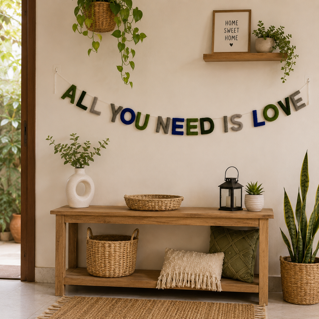 All You Need Is Love Felt Letter Garland | Handmade Wool Felt Banner | Nursery Wall Decor | Bedroom & Playroom Hanging | Baby Shower Gift