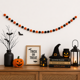 Halloween Felt Ball Garland – Orange & Black Wool Pom Pom Banner | Handmade Halloween Mantel Decor | Fireplace, Shelf & Party Wall Hanging