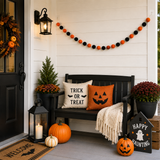 Halloween Felt Ball Garland – Orange & Black Wool Pom Pom Banner | Handmade Halloween Mantel Decor | Fireplace, Shelf & Party Wall Hanging