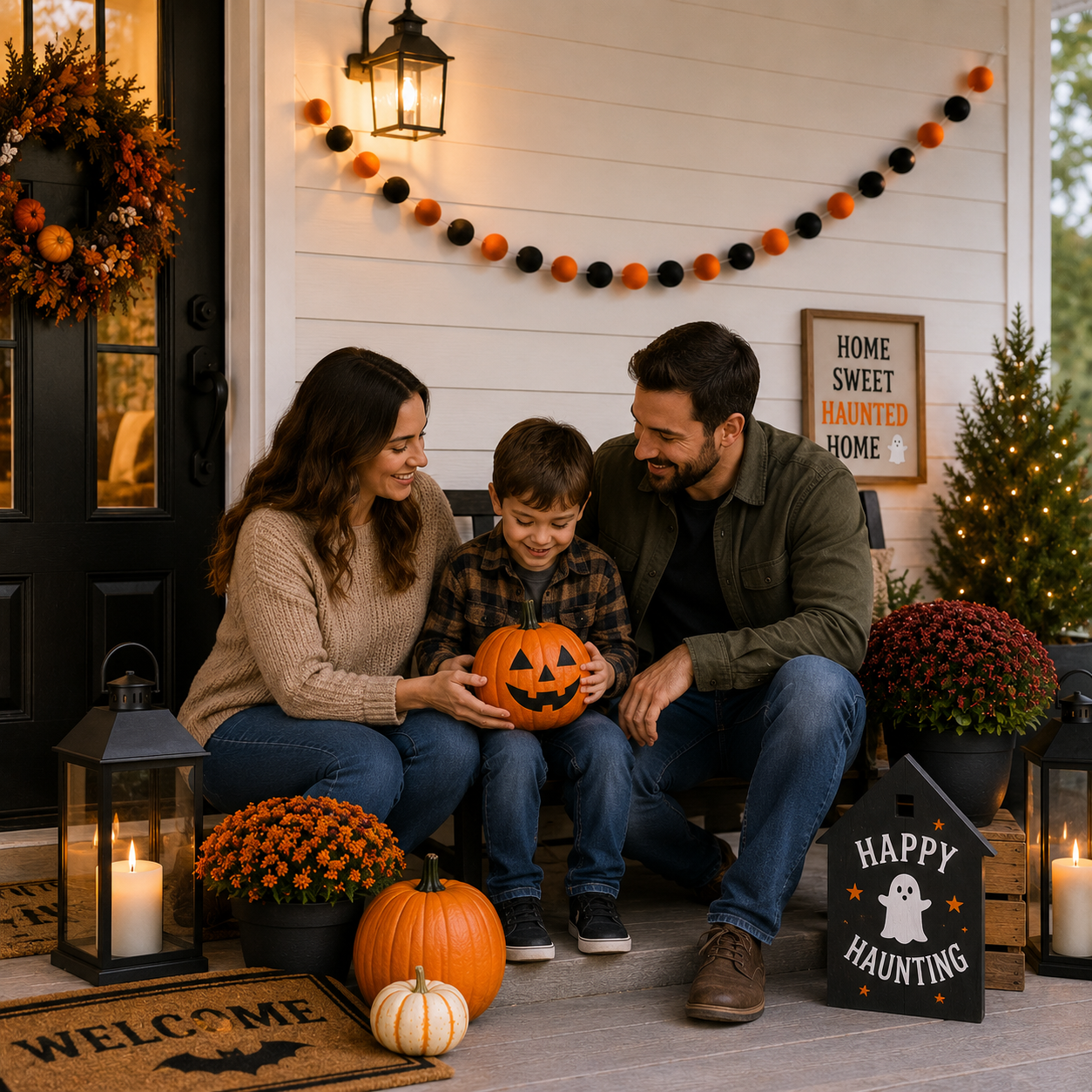 Halloween Felt Ball Garland – Orange & Black Wool Pom Pom Banner | Handmade Halloween Mantel Decor | Fireplace, Shelf & Party Wall Hanging