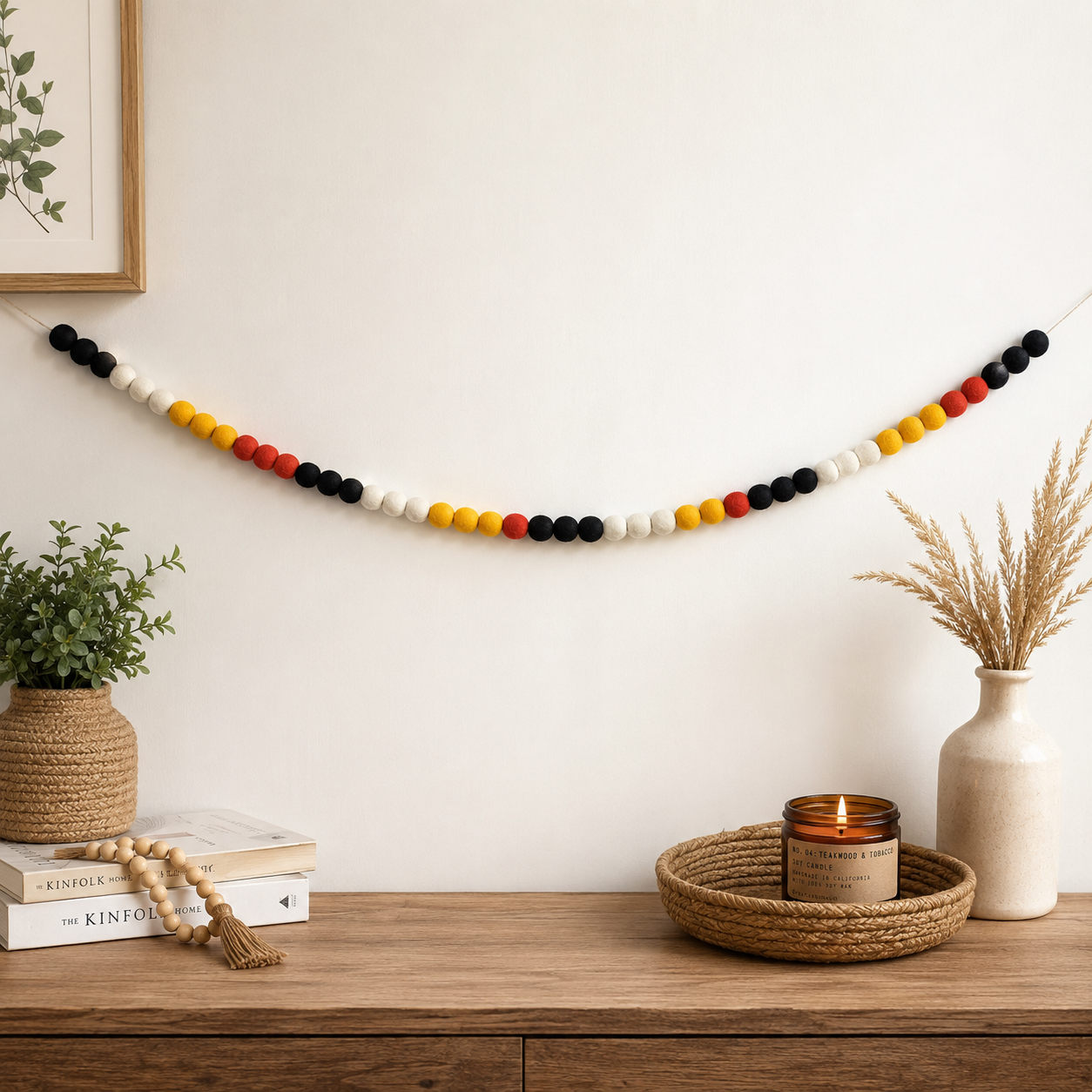 Felt Ball Garland | Black Red Gold Wool Felt Pom Pom Banner | Oktoberfest Decor | German Flag Garland | Handmade Party Decoration | Home Wall Decor
