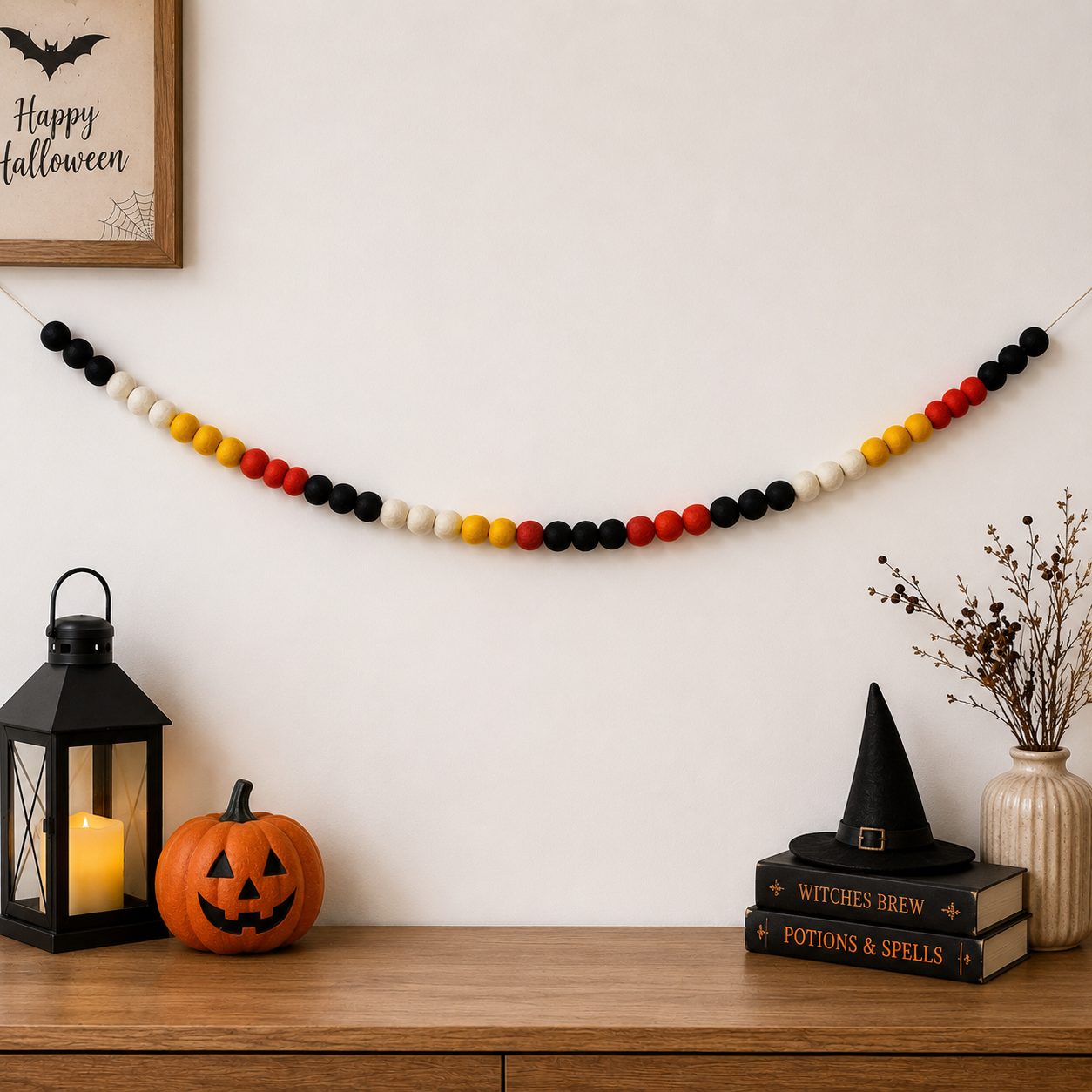 Felt Ball Garland | Black Red Gold Wool Felt Pom Pom Banner | Oktoberfest Decor | German Flag Garland | Handmade Party Decoration | Home Wall Decor