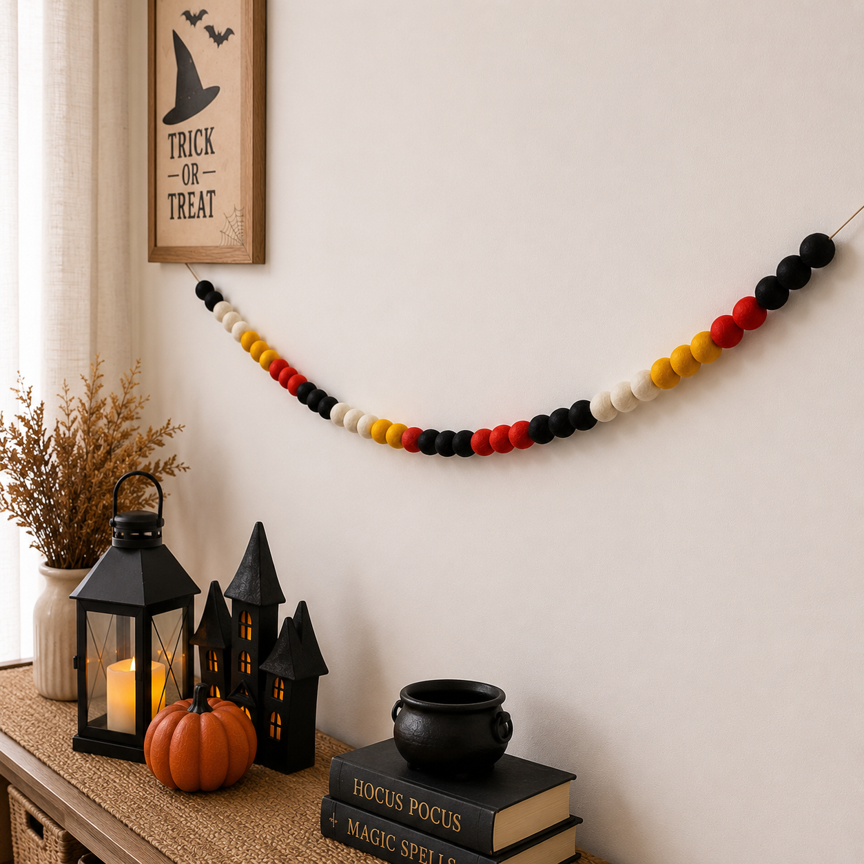 Felt Ball Garland | Black Red Gold Wool Felt Pom Pom Banner | Oktoberfest Decor | German Flag Garland | Handmade Party Decoration | Home Wall Decor