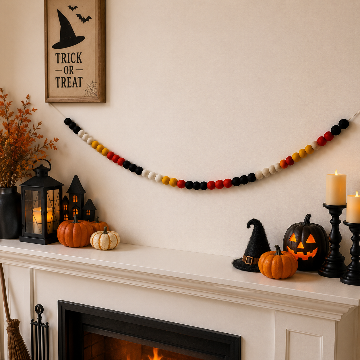 Felt Ball Garland | Black Red Gold Wool Felt Pom Pom Banner | Oktoberfest Decor | German Flag Garland | Handmade Party Decoration | Home Wall Decor