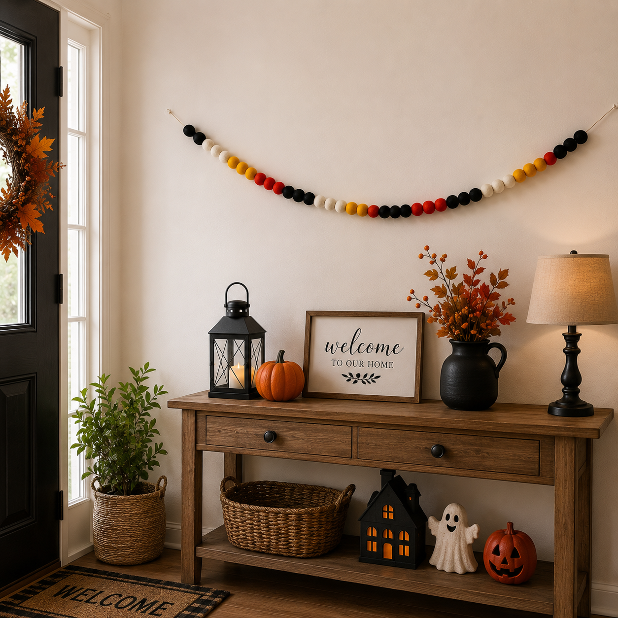Felt Ball Garland | Black Red Gold Wool Felt Pom Pom Banner | Oktoberfest Decor | German Flag Garland | Handmade Party Decoration | Home Wall Decor