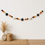 Halloween Felt Ball Garland with Stars – Handmade Halloween Banner for Mantel, Fireplace, Party & Entryway Decor