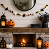 Halloween Felt Ball Garland with Stars – Handmade Halloween Banner for Mantel, Fireplace, Party & Entryway Decor