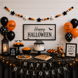 Halloween Felt Ball Garland with Stars – Handmade Halloween Banner for Mantel, Fireplace, Party & Entryway Decor