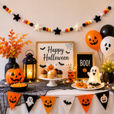 Halloween Felt Ball Garland with Stars – Handmade Halloween Banner for Mantel, Fireplace, Party & Entryway Decor